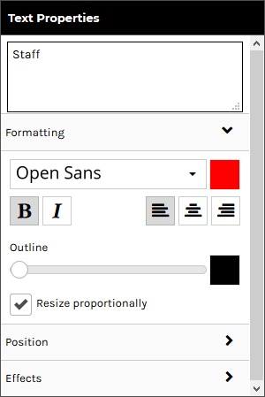 Text Properties Panel